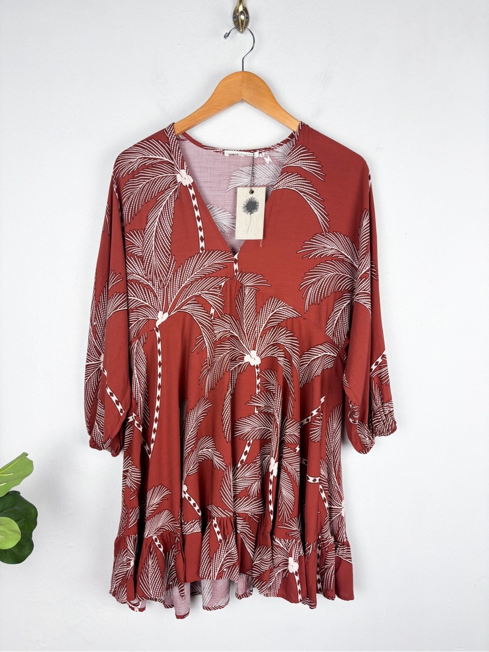 NWT Label of Love Palm Tree Tropical Print Flowy Mini Sun Dress Sz M
